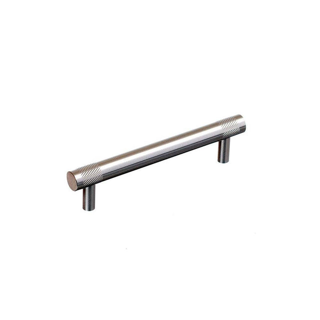 Colonial Bronze - 4'' center-to-center, 5'' overall, 0.5'' diameter Round, banded and single-knurled Cabinet Pull with straight posts hand finished in Matte Satin Brass - Matte Satin Brass