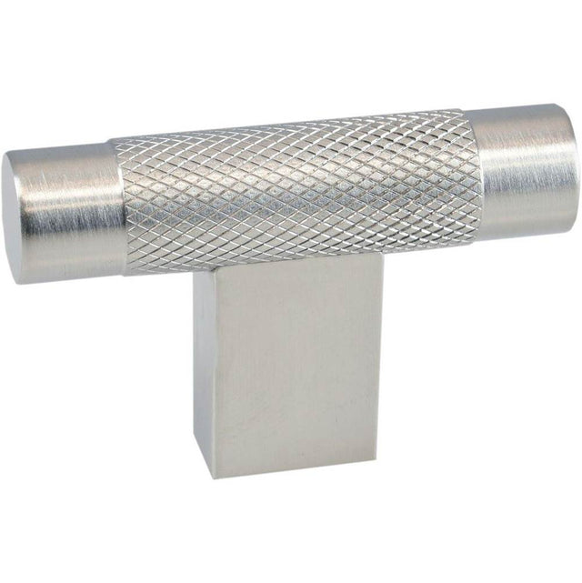 Colonial Bronze - 2'' overall, 0.5'' diameter Round, diamond-knurled T Cabinet Knob with rectangular post hand finished in Frost Brass - Frost Brass