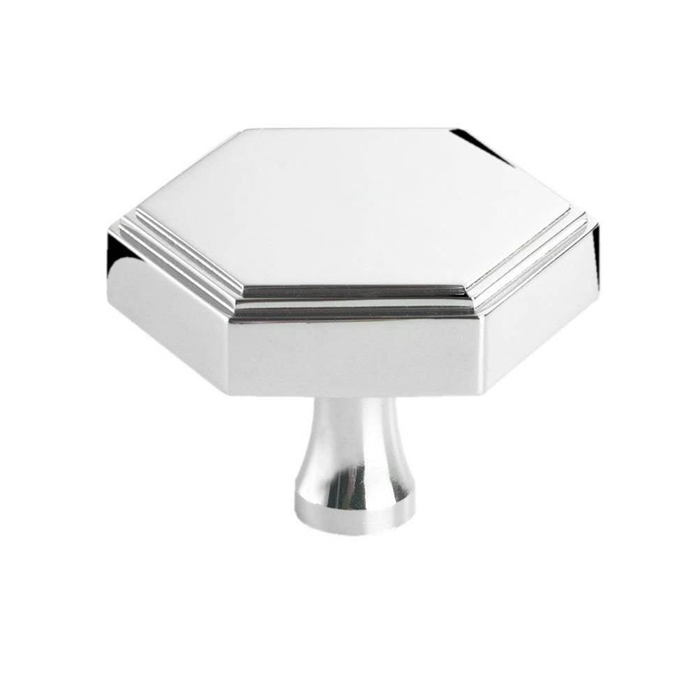 Colonial Bronze - 1.5'' Hexagonal, stepped Cabinet Knob with flared post hand finished in Unlacquered Polished Brass - Unlacquered Polished Brass