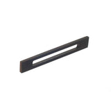 Colonial Bronze - 4'' center-to-center, 6'' overall, 0.25'' Rectangular Cabinet Pull with center cutout hand finished in Weathered Brass - Weathered Brass