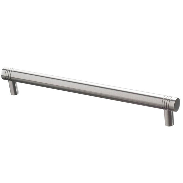 Colonial Bronze - 10'' center-to-center, 11'' overall, 0.75'' diameter Round, grooved Cabinet Pull, Appliance Pull, Door Pull, Shower Door Pull with straight posts hand finished in Satin Brass - Satin Brass