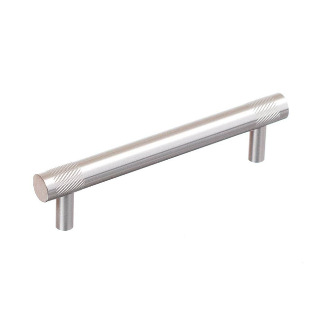 Colonial Bronze - 10'' center-to-center, 14'' overall, 1'' diameter Round, banded and single-knurled Cabinet Pull, Appliance Pull, Door Pull, Shower Door Pull with straight posts hand finished in Satin Brass - Satin Brass