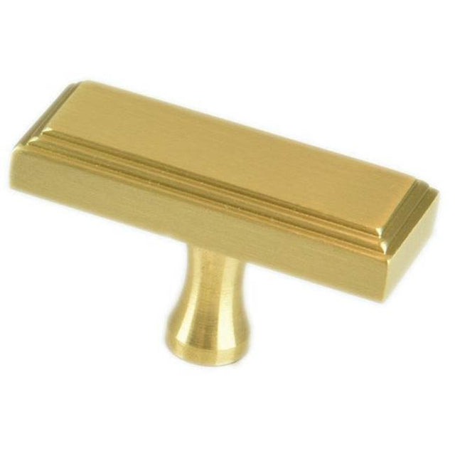 Colonial Bronze - 2'' overall, 0.75 x 0.375'' Rectangular, stepped T Cabinet Knob with flared post hand finished in Weathered Brass - Weathered Brass