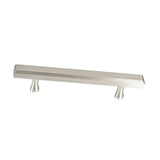 Colonial Bronze - 4'' center-to-center, 6'' overall, 0.75 x 0.375'' Rectangular, stepped Cabinet Pull with flared posts hand finished in Weathered Brass - Weathered Brass