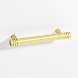 Colonial Bronze - 8'' center-to-center, 9'' overall, 0.46875'' diameter Round, grooved Cabinet Pull with tapered posts hand finished in Unlacquered Polished Brass and Unlacquered Polished Brass - Unlacquered Polished Brass,Unlacquered Polished Brass