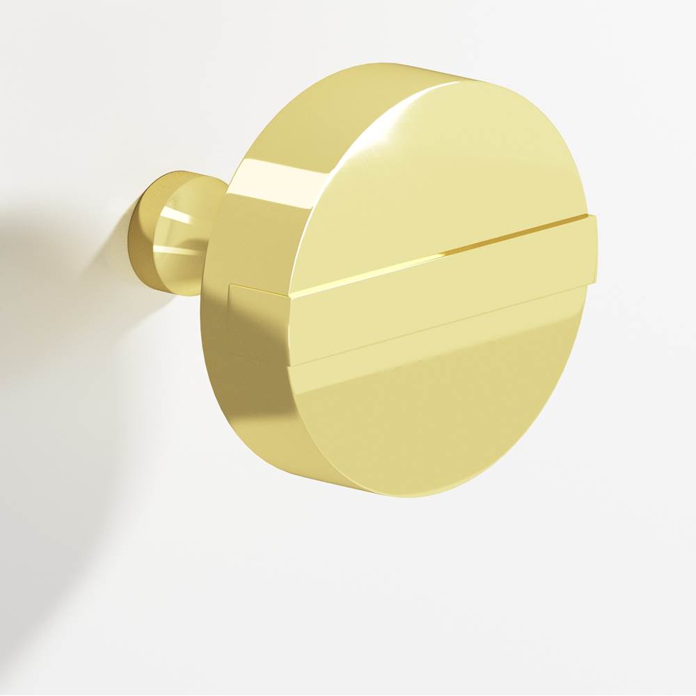 Colonial Bronze - 1.25'' diameter Round, striped Cabinet Knob with tapered post hand finished in Polished Brass and Polished Brass - Polished Brass,Polished Brass