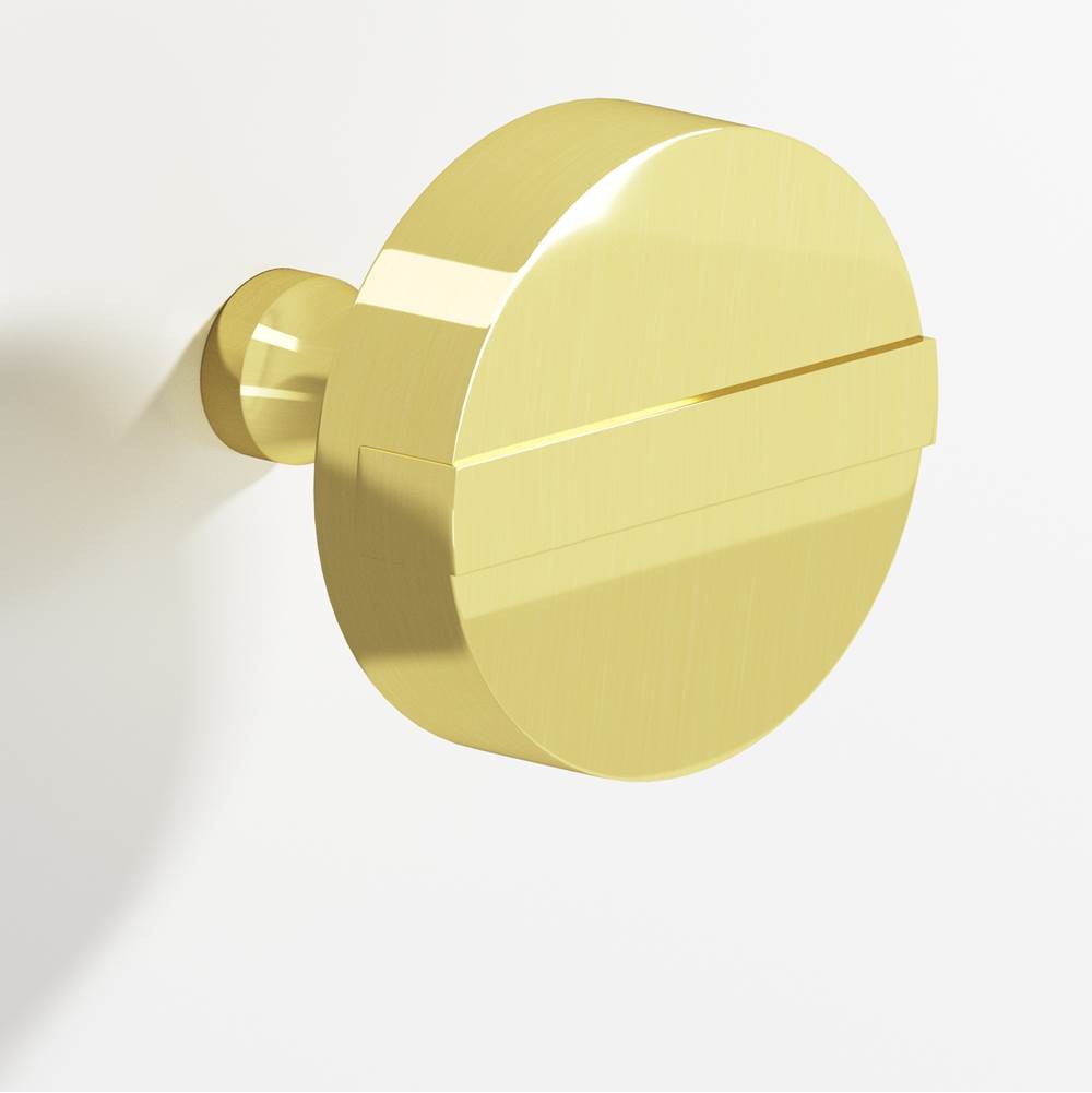 Colonial Bronze - 1.5'' diameter Round, striped Cabinet Knob with tapered post hand finished in Unlacquered Polished Brass and Unlacquered Polished Brass - Unlacquered Polished Brass,Unlacquered Polished Brass