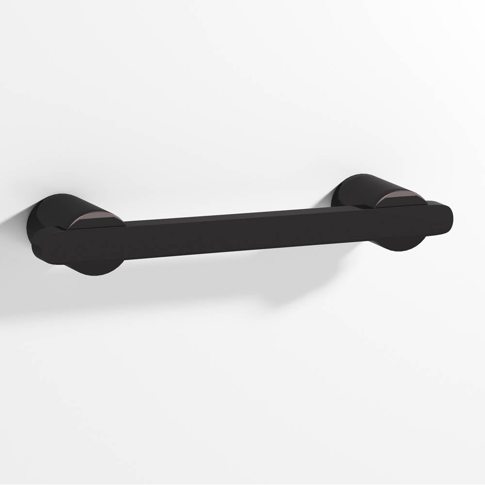 Colonial Bronze - 4'' center-to-center, 5.25'' overall, 0.375 x 0.25'' Rectangular Cabinet Pull partially encapsulated by round posts hand finished in Satin Black and Satin Black - Satin Black,Satin Black