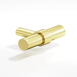 Colonial Bronze - 2'' overall, 0.46875'' diameter Round, collared T Cabinet Knob with straight post hand finished in Polished Brass and Polished Brass - Polished Brass,Polished Brass