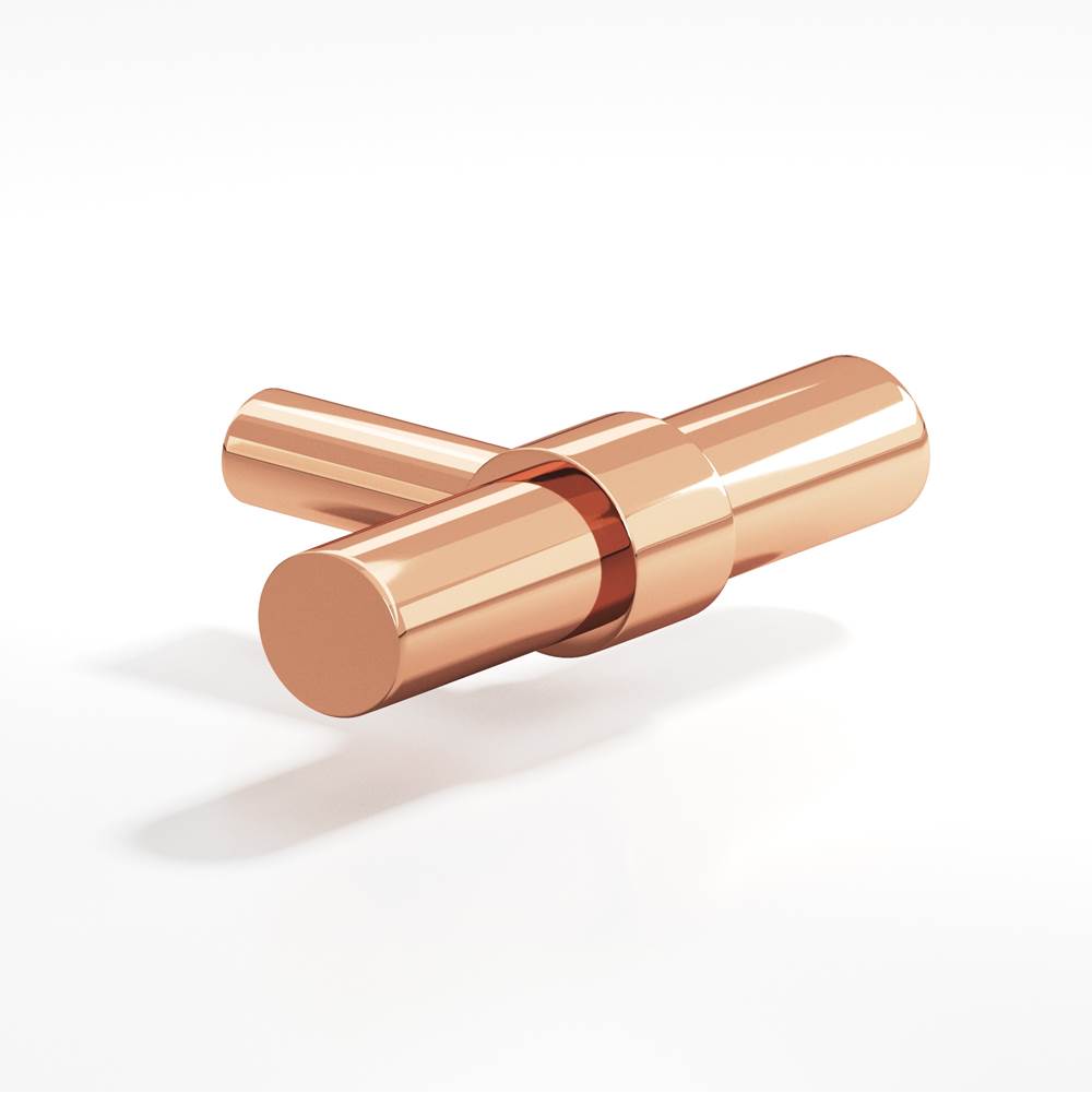 Colonial Bronze - 2'' overall, 0.46875'' diameter Round, collared T Cabinet Knob with straight post hand finished in Polished Copper and Polished Copper - Polished Copper,Polished Copper