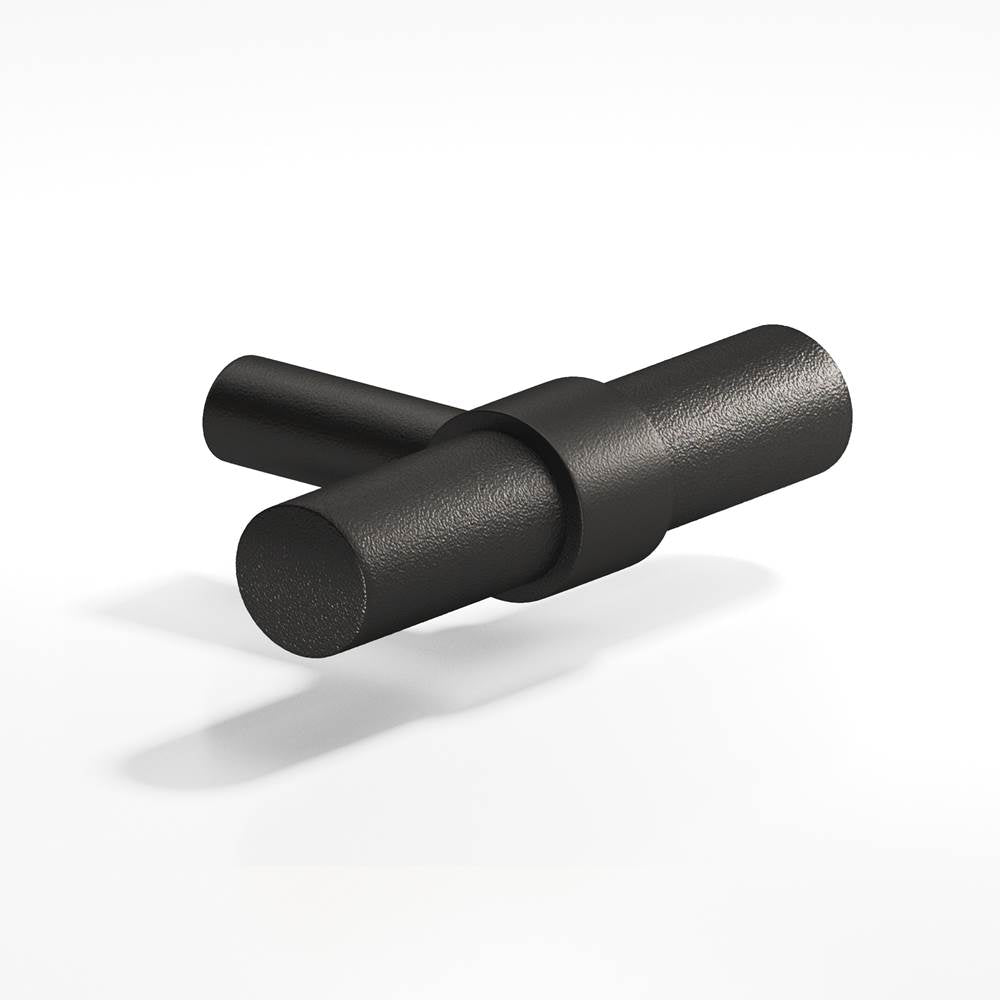Colonial Bronze - 2'' overall, 0.46875'' diameter Round, collared T Cabinet Knob with straight post hand finished in Frost Black  and Frost Black - Frost Black,Frost Black
