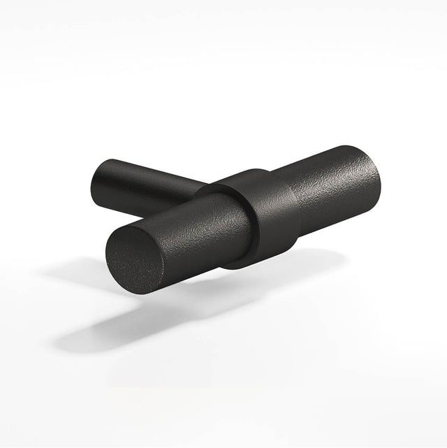 Colonial Bronze - 2'' overall, 0.46875'' diameter Round, collared T Cabinet Knob with straight post hand finished in Frost Black  and Frost Black - Frost Black,Frost Black