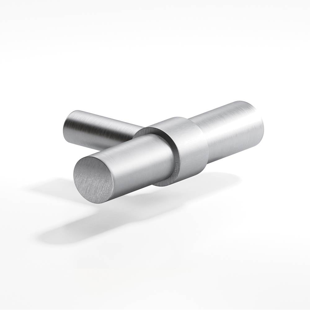 Colonial Bronze - 2'' overall, 0.46875'' diameter Round, collared T Cabinet Knob with straight post hand finished in Matte Satin Chrome and Matte Satin Chrome - Matte Satin Chrome,Matte Satin Chrome