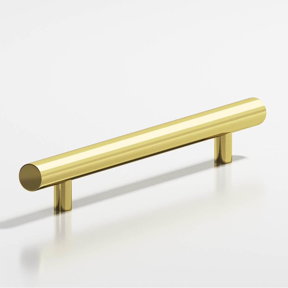 Colonial Bronze - 4'' center-to-center, 6'' overall, 0.625'' diameter Round Cabinet Pull with straight posts hand finished in Unlacquered Polished Brass - Unlacquered Polished Brass