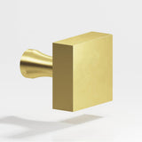 Colonial Bronze - 1'' Square Cabinet Knob with flared post hand finished in Matte Satin Brass - Matte Satin Brass
