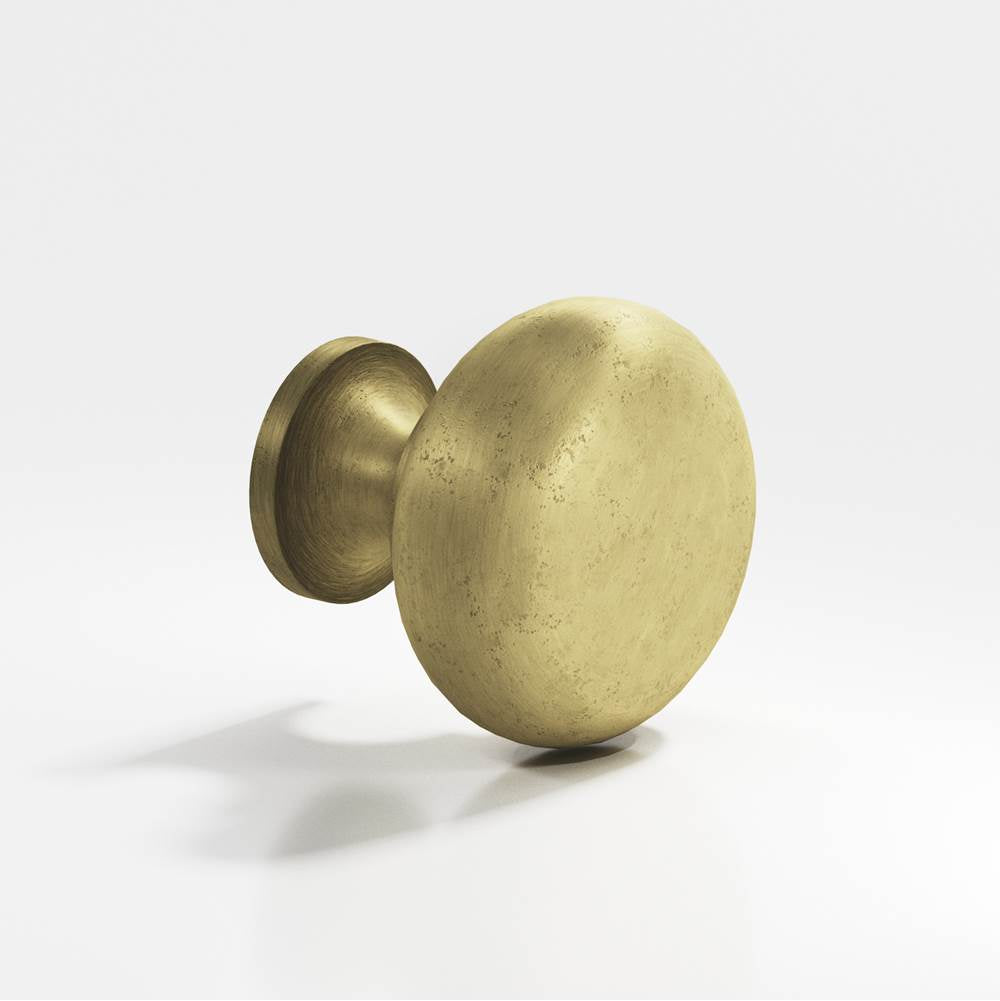 Colonial Bronze - 1.125'' diameter Round Cabinet Knob, Back-to-Back Shower Door Knob Kit hand finished in Distressed Antique Brass - Distressed Antique Brass