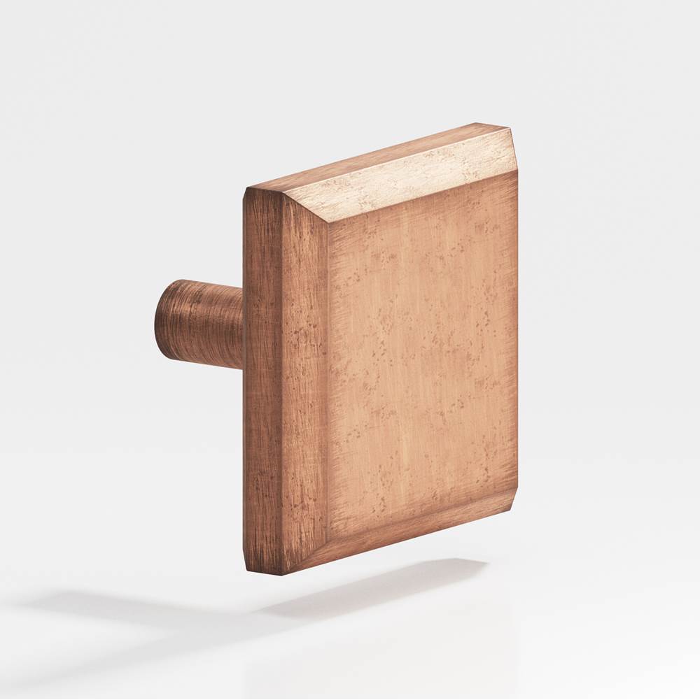 Colonial Bronze - 1.5'' Square, beveled Cabinet Knob with straight post hand finished in Distressed Antique Copper - Distressed Antique Copper