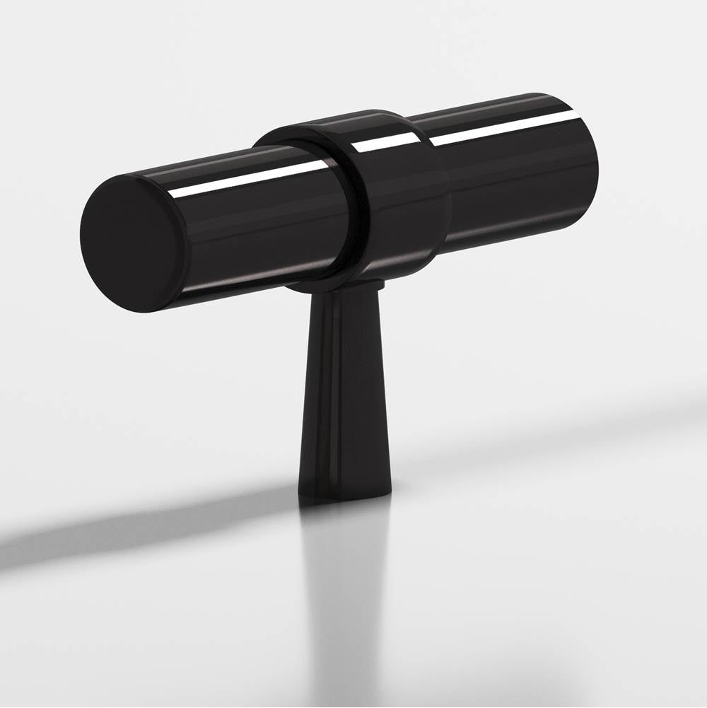 Colonial Bronze - 2'' overall, 0.46875'' diameter Round, collared T Cabinet Knob with tapered post hand finished in Satin Black and Satin Black - Satin Black,Satin Black