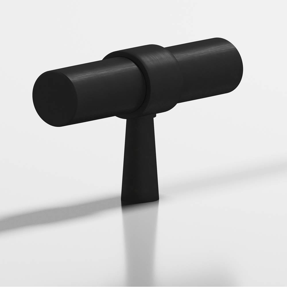 Colonial Bronze - 2'' overall, 0.46875'' diameter Round, collared T Cabinet Knob with tapered post hand finished in Matte Satin Black and Matte Satin Black - Matte Satin Black,Matte Satin Black