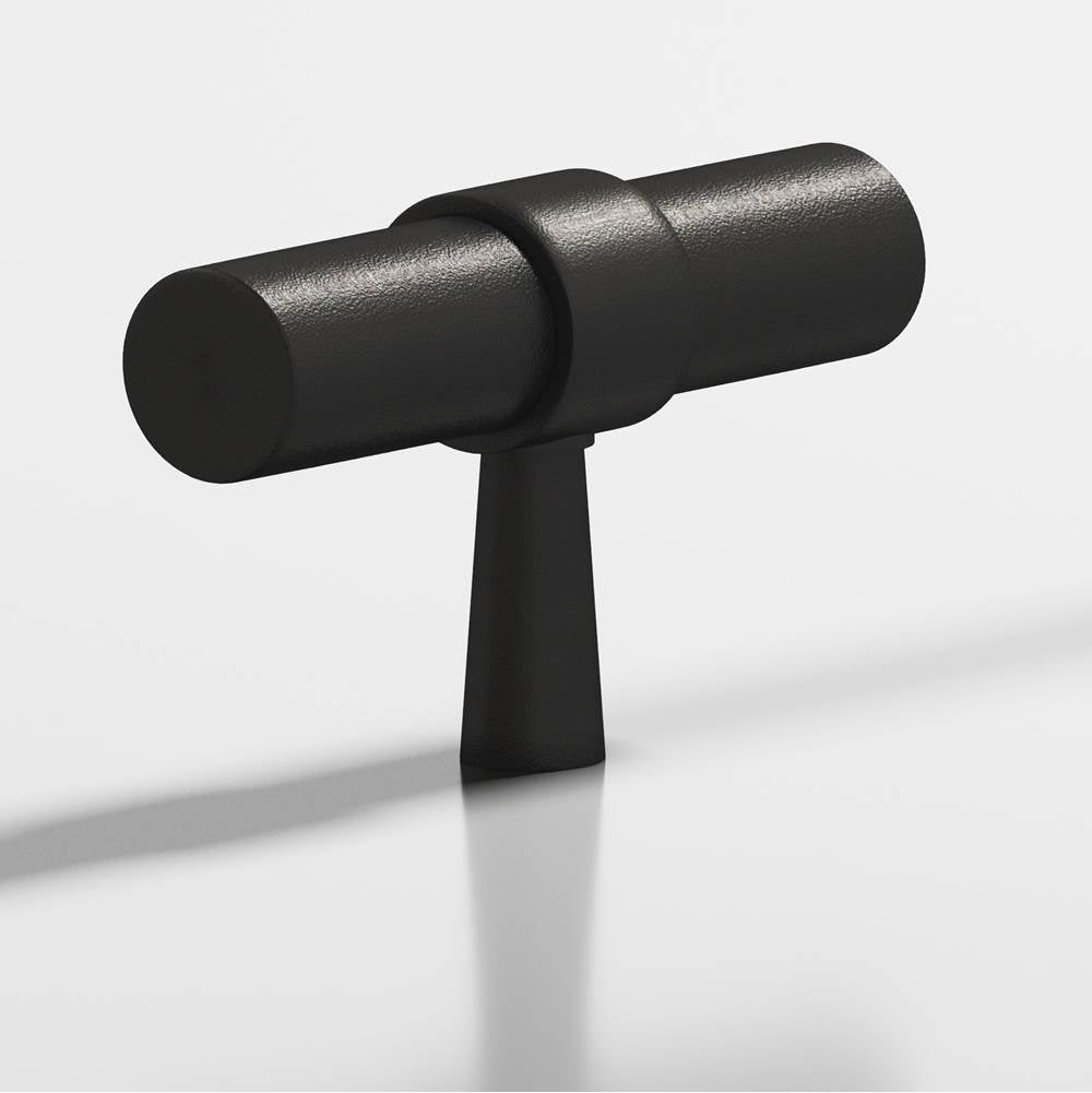 Colonial Bronze - 2'' overall, 0.46875'' diameter Round, collared T Cabinet Knob with tapered post hand finished in Frost Black  and Frost Black - Frost Black,Frost Black