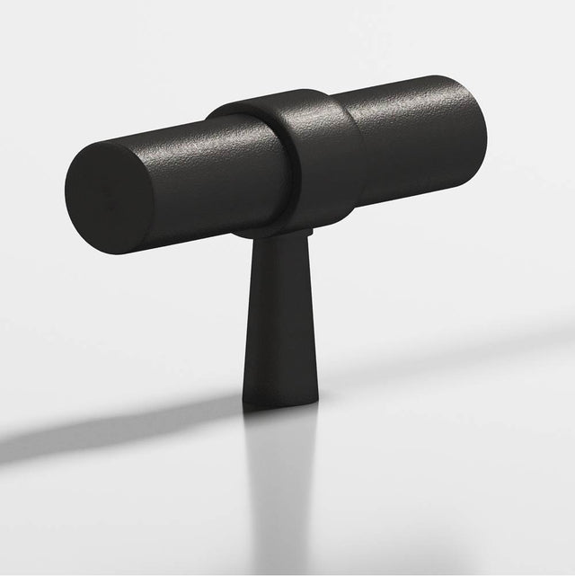 Colonial Bronze - 2'' overall, 0.46875'' diameter Round, collared T Cabinet Knob with tapered post hand finished in Frost Black  and Frost Black - Frost Black,Frost Black