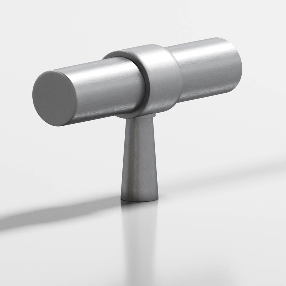 Colonial Bronze - 2'' overall, 0.46875'' diameter Round, collared T Cabinet Knob with tapered post hand finished in Matte Satin Chrome and Matte Satin Chrome - Matte Satin Chrome,Matte Satin Chrome