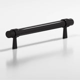 Colonial Bronze - 0.46875'' diameter custom length Round, collared Pull with tapered posts hand finished in Satin Black and Satin Black - Satin Black,Satin Black