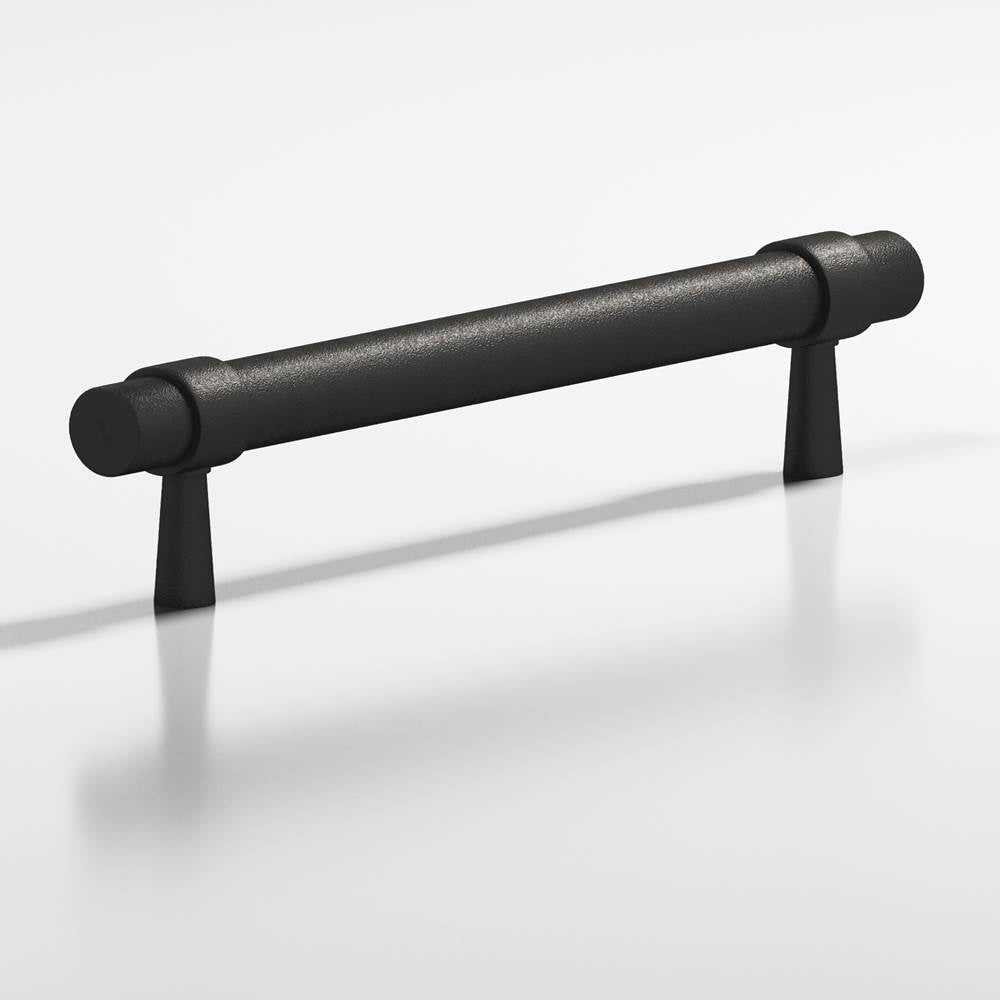 Colonial Bronze - 3.5'' center-to-center, 5'' overall, 0.46875'' diameter Round, collared Cabinet Pull with tapered posts hand finished in Frost Black  and Frost Black - Frost Black,Frost Black