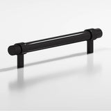 Colonial Bronze - 12'' center-to-center, 14'' overall, 1'' diameter Round, collared Appliance Pull, Door Pull, Shower Door Pull with straight posts hand finished in Satin Black and Satin Black - Satin Black,Satin Black