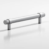 Colonial Bronze - 6'' center-to-center, 8'' overall, 0.75'' diameter Round, collared Cabinet Pull, Door Pull, Shower Door Pull with straight posts hand finished in Matte Satin Chrome and Matte Satin Chrome - Matte Satin Chrome,Matte Satin Chrome