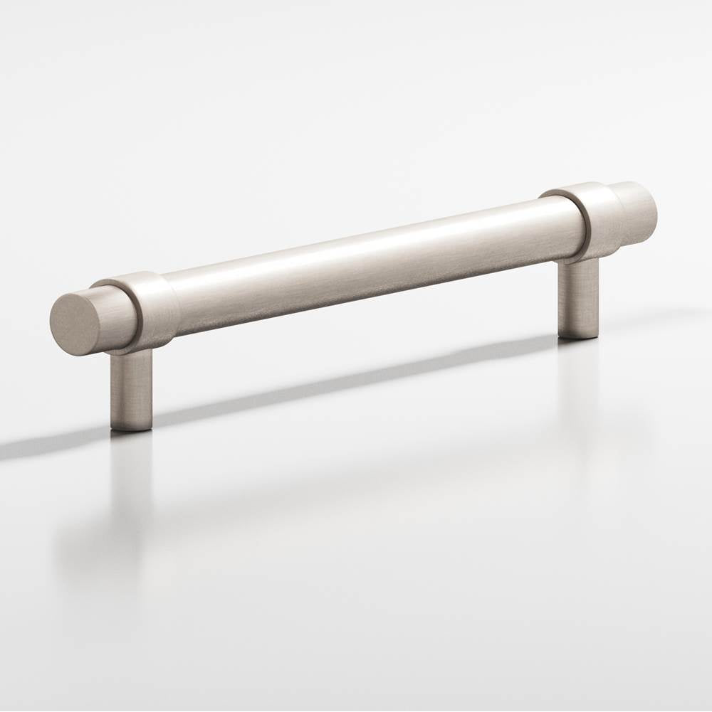 Colonial Bronze - 5'' center-to-center, 6.5'' overall, 0.46875'' diameter Round, collared Cabinet Pull with straight posts hand finished in Matte Satin Nickel and Matte Satin Nickel - Matte Satin Nickel,Matte Satin Nickel