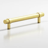 Colonial Bronze - 6'' center-to-center, 8'' overall, 0.75'' diameter Round, collared Cabinet Pull, Door Pull, Shower Door Pull with straight posts hand finished in Matte Satin Brass and Matte Satin Brass - Matte Satin Brass,Matte Satin Brass