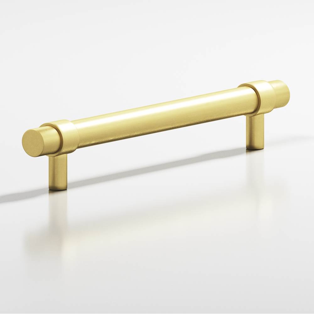 Colonial Bronze - 4'' center-to-center, 5.5'' overall, 0.625'' diameter Round, collared Cabinet Pull with straight posts hand finished in Matte Satin Brass and Matte Satin Brass - Matte Satin Brass,Matte Satin Brass
