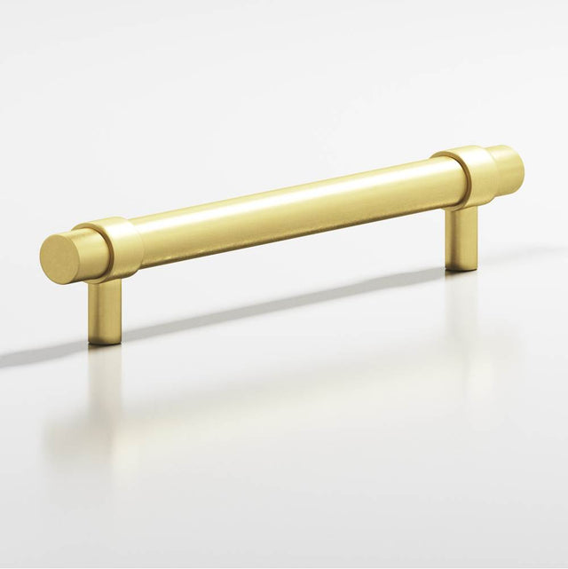 Colonial Bronze - 4'' center-to-center, 5.5'' overall, 0.625'' diameter Round, collared Cabinet Pull with straight posts hand finished in Matte Satin Brass and Matte Satin Brass - Matte Satin Brass,Matte Satin Brass