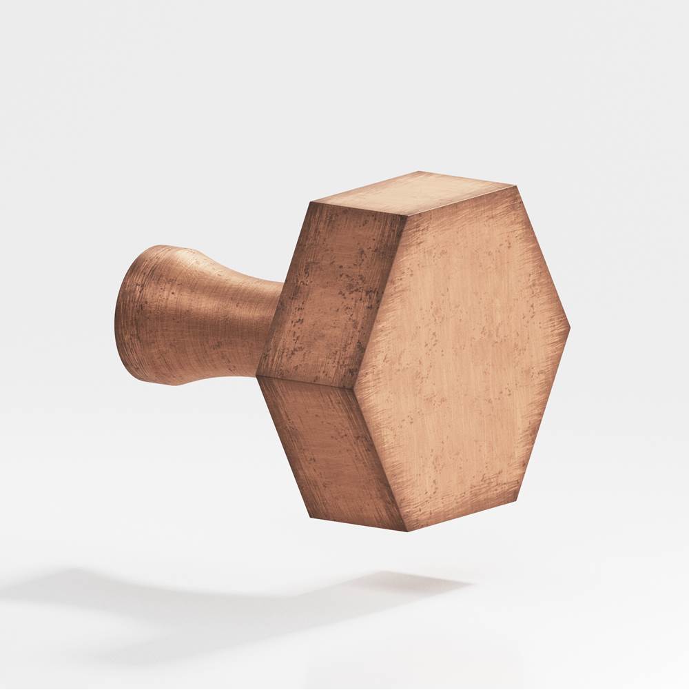 Colonial Bronze - 1'' Hexagonal Cabinet Knob with flared post hand finished in Distressed Antique Copper - Distressed Antique Copper