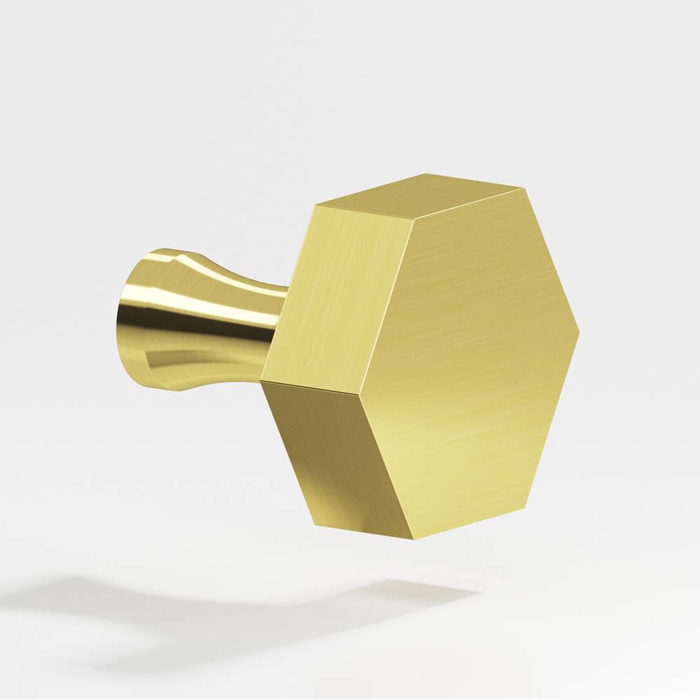 Colonial Bronze - 1'' Hexagonal Cabinet Knob with flared post hand finished in Unlacquered Polished Brass - Unlacquered Polished Brass