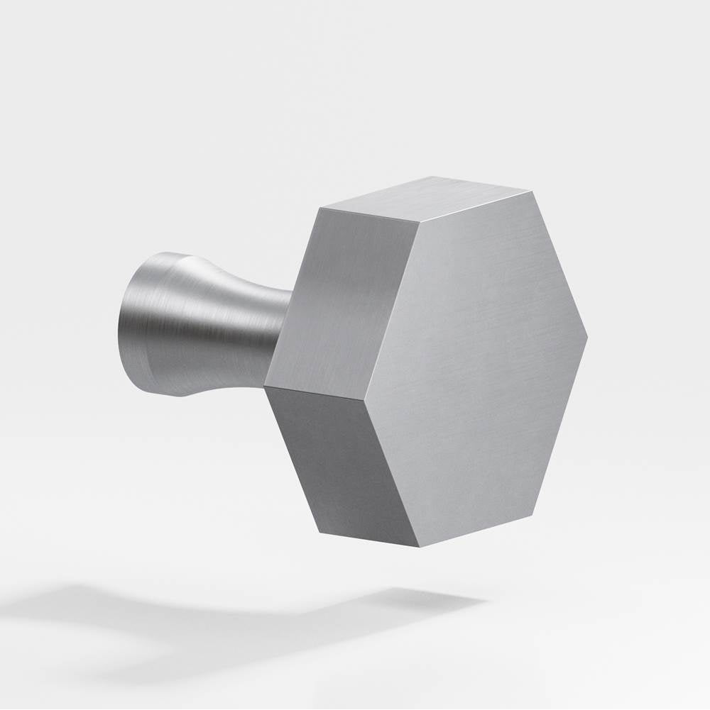 Colonial Bronze - 1.25'' Hexagonal Cabinet Knob with flared post hand finished in Matte Satin Chrome - Matte Satin Chrome