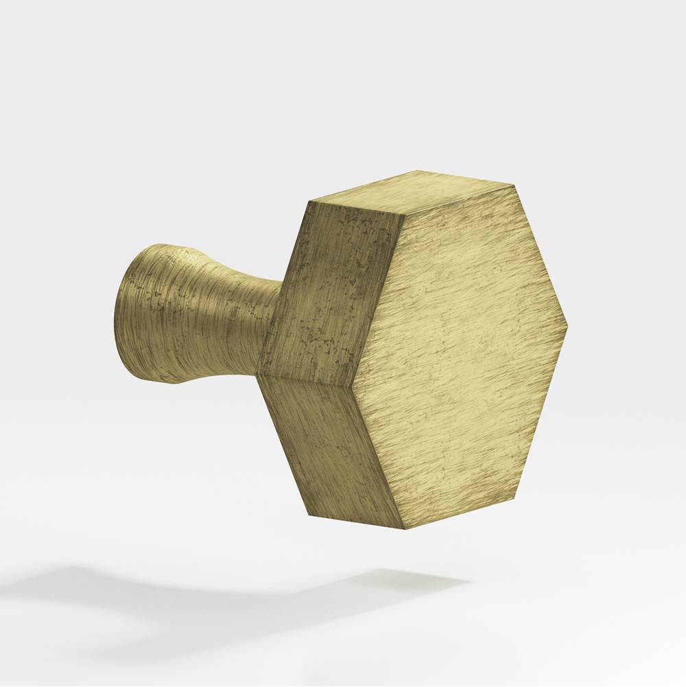 Colonial Bronze - 1.5'' Hexagonal Cabinet Knob with flared post hand finished in Distressed Antique Brass - Distressed Antique Brass