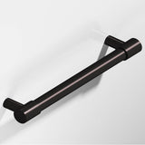 Colonial Bronze - 8'' center-to-center, 10'' overall, 0.875'' diameter Round Cabinet Pull, Appliance Pull, Door Pull, Shower Door Pull with turned-down bar and straight posts hand finished in Satin Black and Satin Black - Satin Black,Satin Black