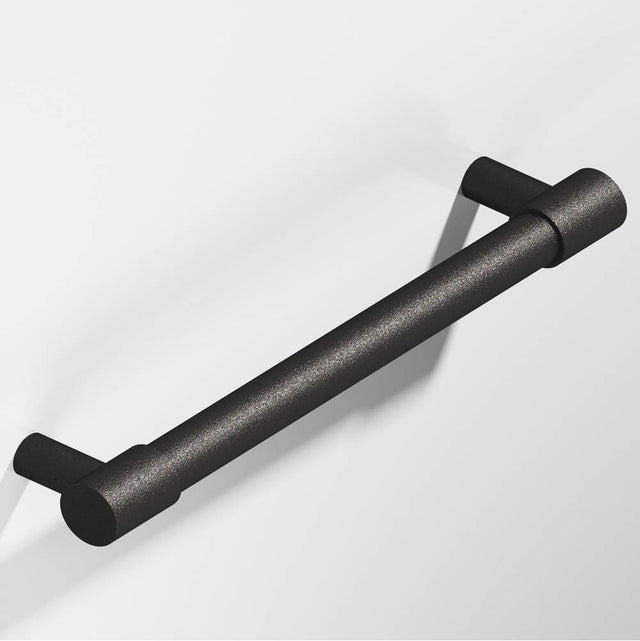 Colonial Bronze - 12'' center-to-center, 14'' overall, 0.875'' diameter Round Appliance Pull, Door Pull, Shower Door Pull with turned-down bar and straight posts hand finished in Frost Black  and Frost Black - Frost Black,Frost Black