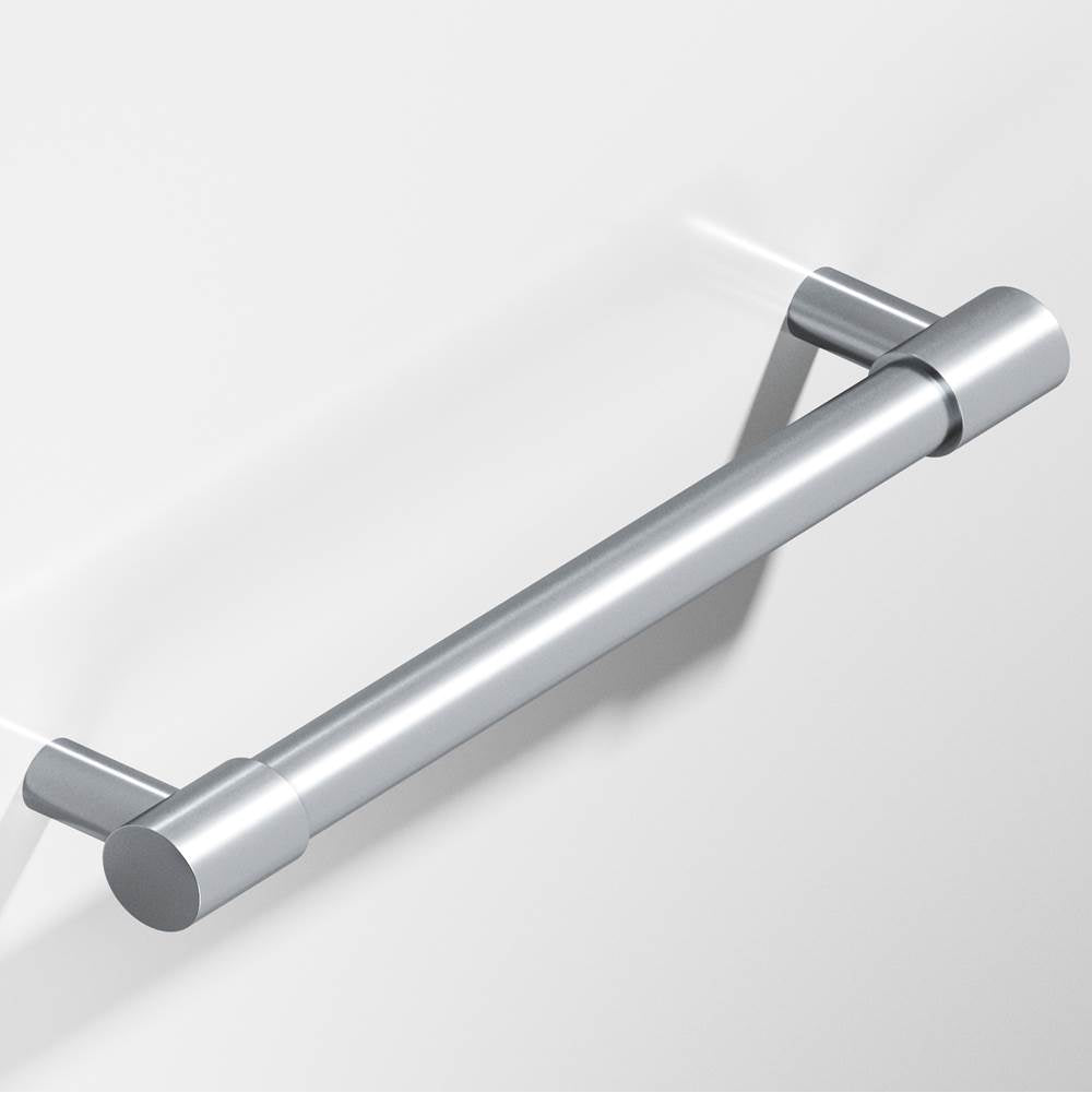 Colonial Bronze - 6'' center-to-center, 7'' overall, 0.5'' diameter Round Cabinet Pull, Door Pull with turned-down bar and straight posts hand finished in Satin Chrome and Satin Chrome - Satin Chrome,Satin Chrome
