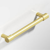 Colonial Bronze - 10'' center-to-center, 12'' overall, 0.875'' diameter Round Cabinet Pull, Appliance Pull, Door Pull, Shower Door Pull with turned-down bar and straight posts hand finished in Matte Satin Brass and Matte Satin Brass - Matte Satin Brass,Matte Satin Brass