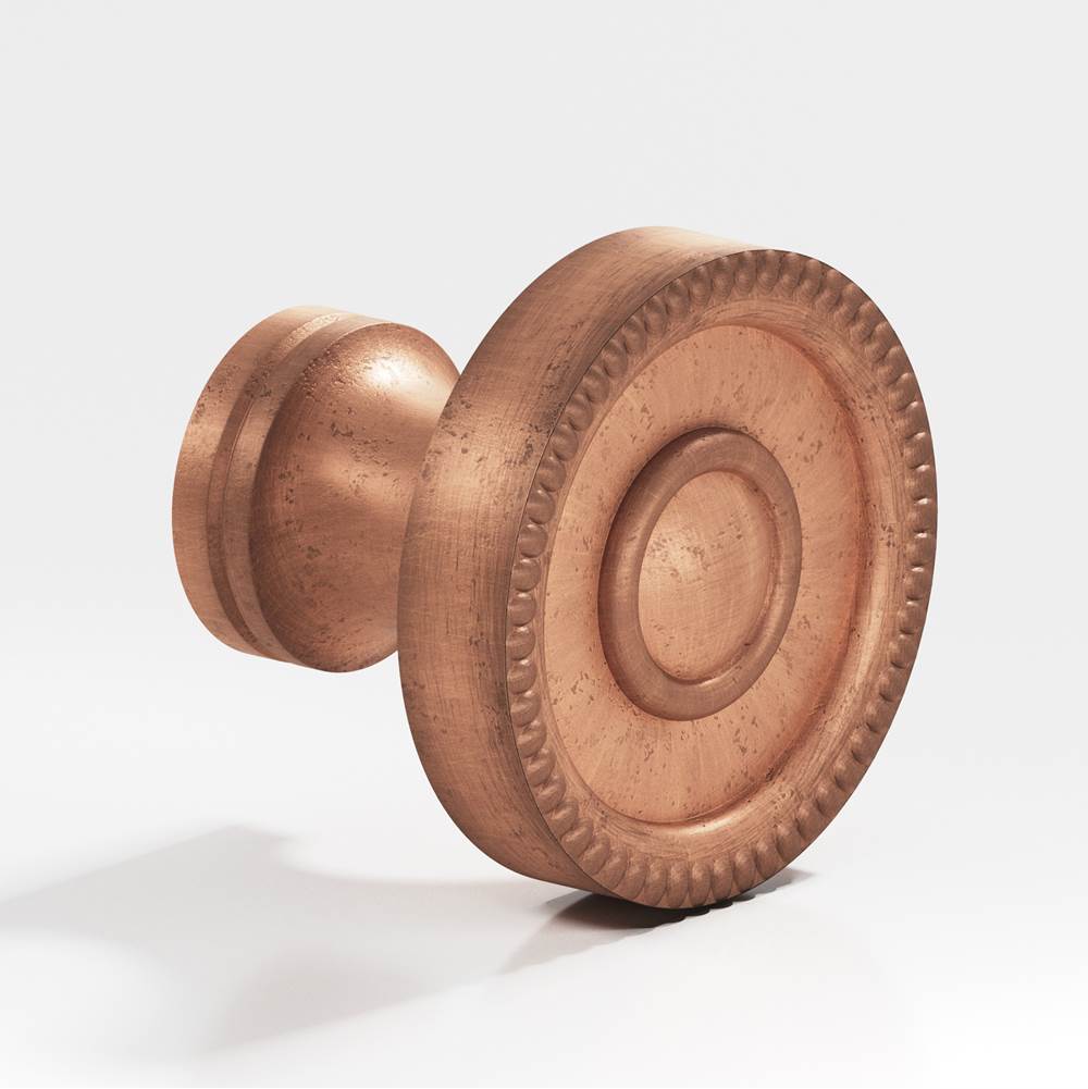 Colonial Bronze - 1.25'' diameter Round, beaded Cabinet Knob, Back-to-Back Shower Door Knob Kit hand finished in Distressed Antique Copper - Distressed Antique Copper