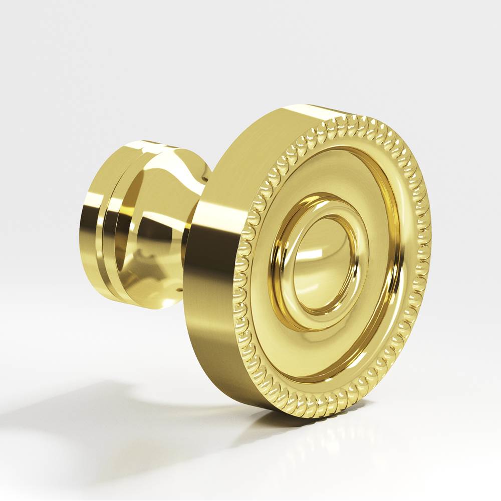 Colonial Bronze - 1.25'' diameter Round, beaded Cabinet Knob, Back-to-Back Shower Door Knob Kit hand finished in Unlacquered Polished Brass - Unlacquered Polished Brass