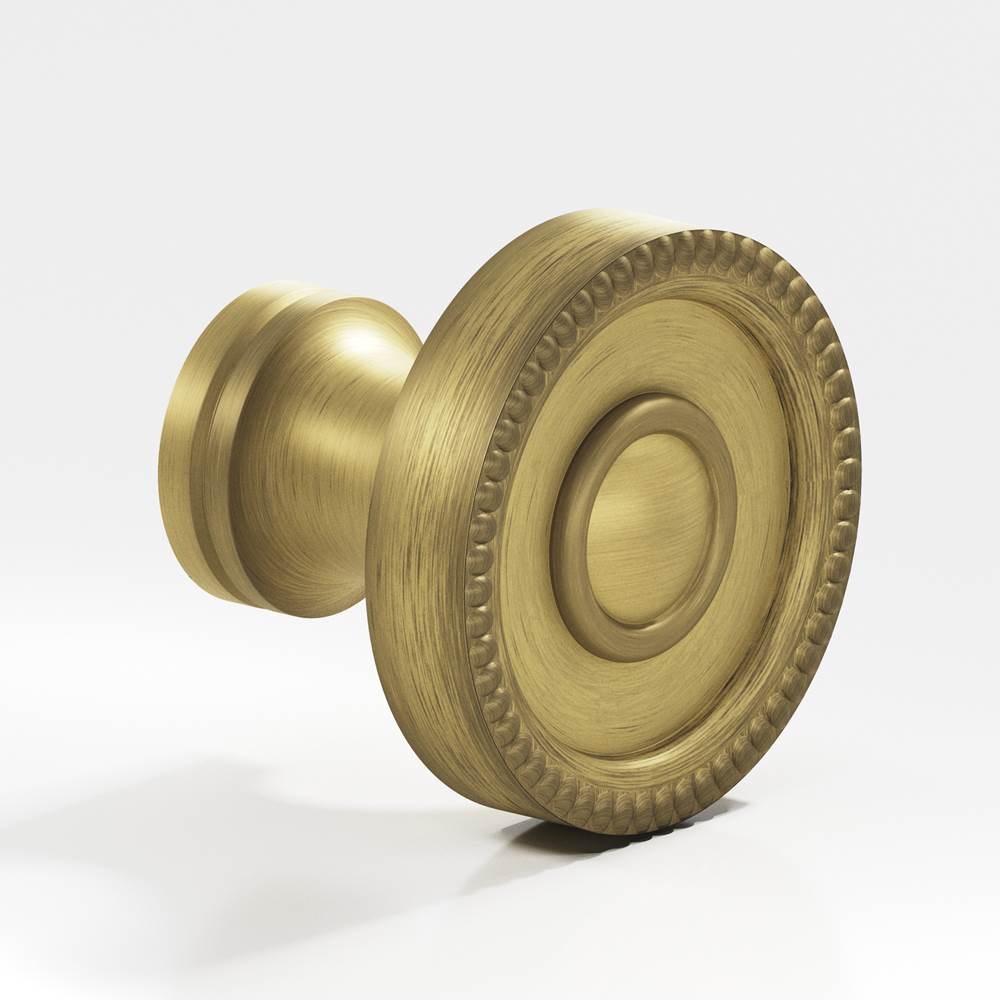 Colonial Bronze - 1.25'' diameter Round, beaded Cabinet Knob, Back-to-Back Shower Door Knob Kit hand finished in Matte Antique Satin Brass - Matte Antique Satin Brass