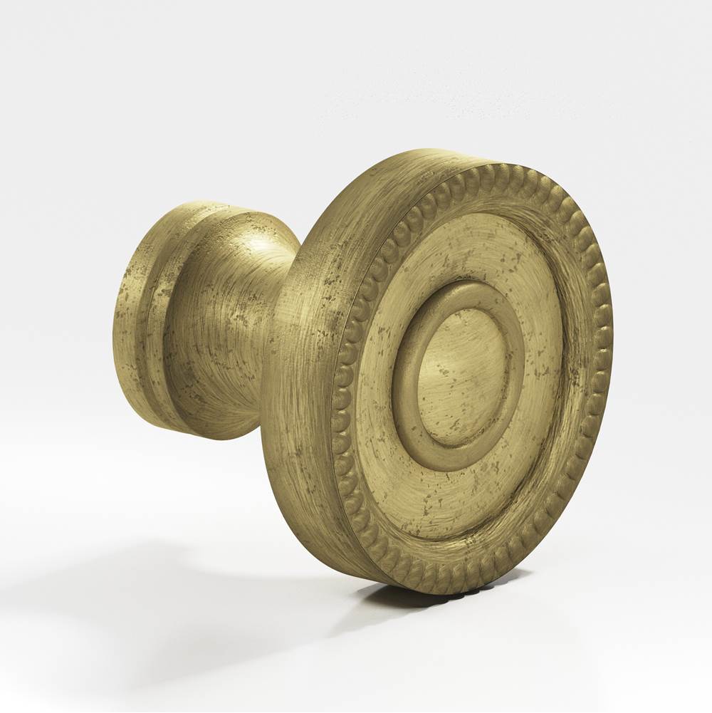 Colonial Bronze - 1.25'' diameter Round, beaded Cabinet Knob, Back-to-Back Shower Door Knob Kit hand finished in Distressed Antique Brass - Distressed Antique Brass