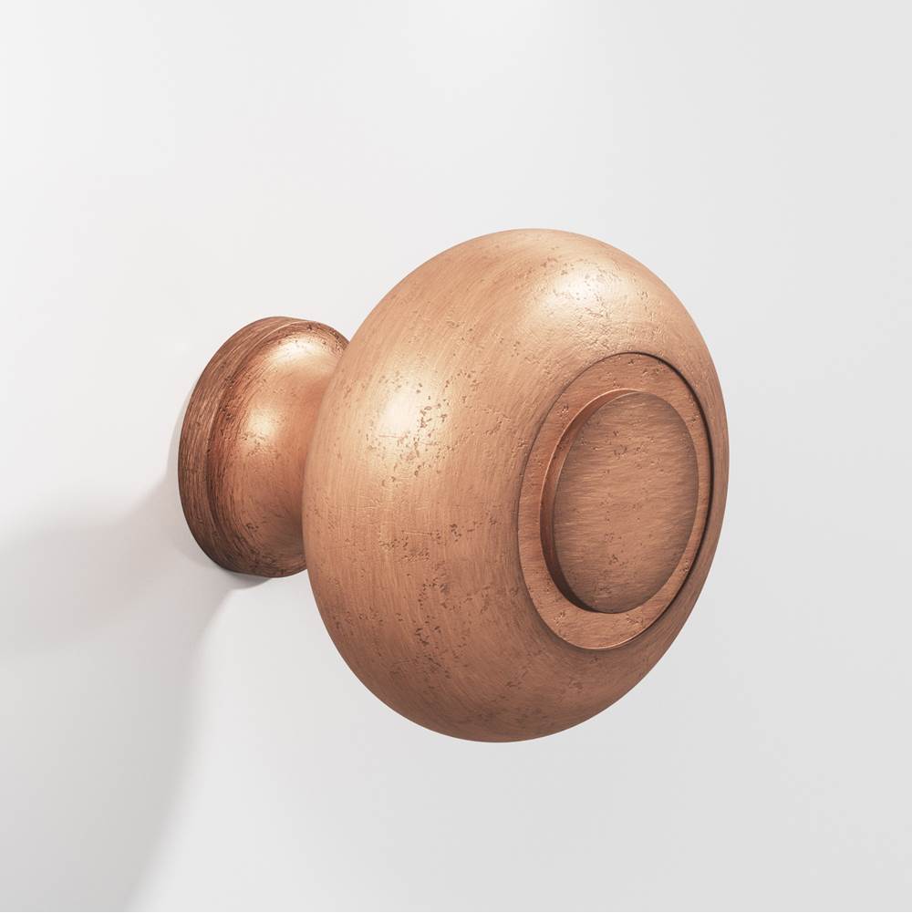 Colonial Bronze - 1.25'' diameter Round, grooved Cabinet Knob, Back-to-Back Shower Door Knob Kit hand finished in Distressed Antique Copper - Distressed Antique Copper