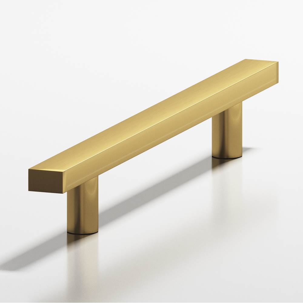 Colonial Bronze - 10'' center-to-center, 12'' overall, 0.75 x 0.375'' Rectangular Cabinet Pull, Appliance Pull, Door Pull with straight posts hand finished in Unlacquered Satin Brass - Unlacquered Satin Brass