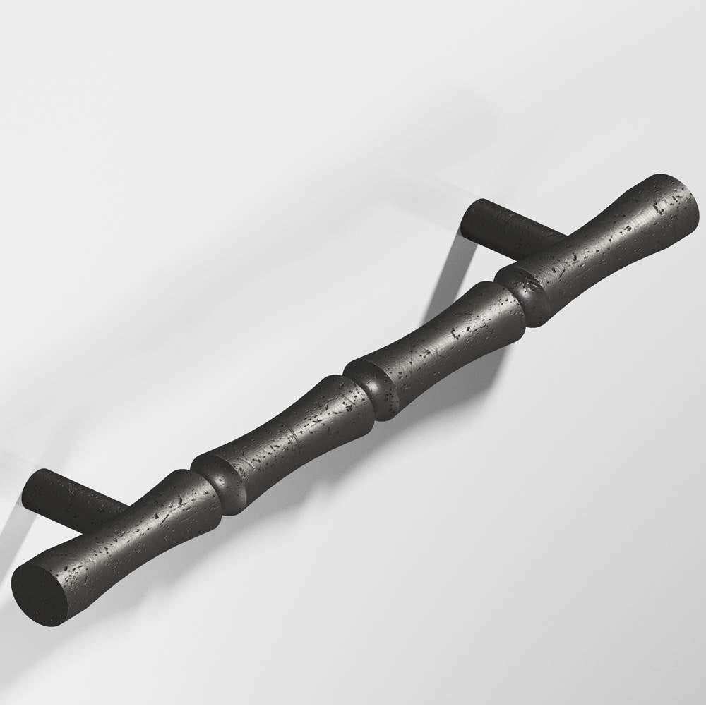 Colonial Bronze - 3'' center-to-center, 5'' overall, 0.5'' diameter Bamboo Cabinet Pull with straight posts hand finished in Distressed Satin Black - Distressed Satin Black