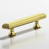 Colonial Bronze - 4'' center-to-center, 6'' overall, 0.75 x 0.375'' Rectangular, beveled Cabinet Pull with flared posts hand finished in Unlacquered Polished Brass - Unlacquered Polished Brass